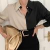 Рубашка с длинными рукавами в стиле ретро в корейском стиле Chic Color Block, коллекция осень 2022 г.