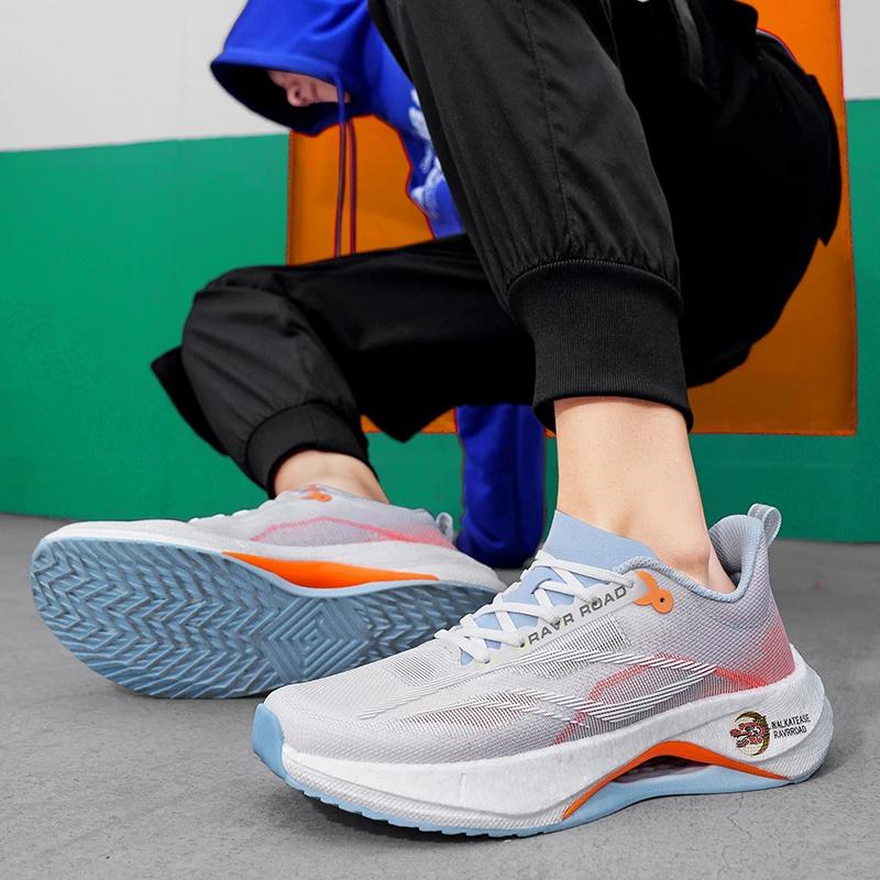 Fashion Men's Carbon Plate Sneakers Summer Lightweight Breathable Outdoor Running Shoes Anti-Slip Shock Absorbing Men's Training Shoes