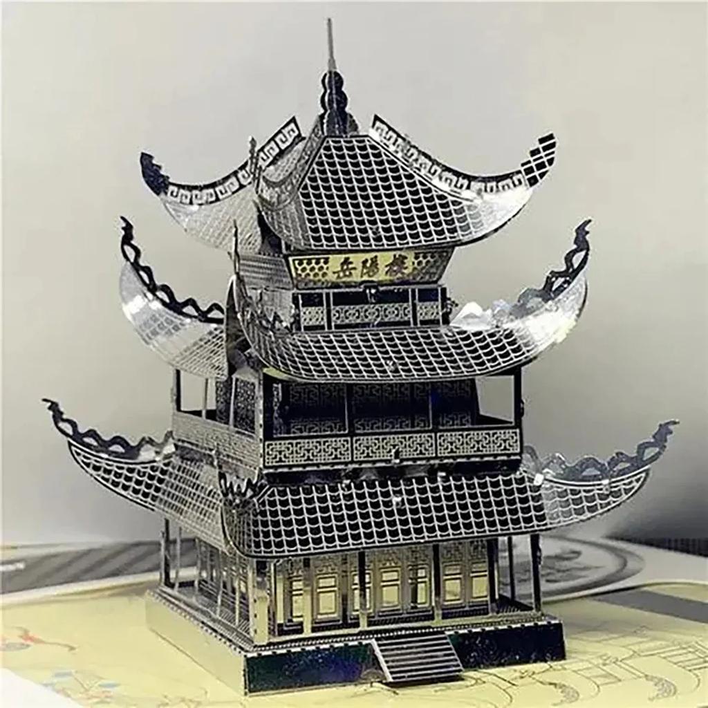 3D Металлический Пазл Башня Юэян Китайская Классическая Архитектура Сборная Модель Наборы Сделай Сам Лазерная Резка Пазл Игрушка Для Детей Взрослых
