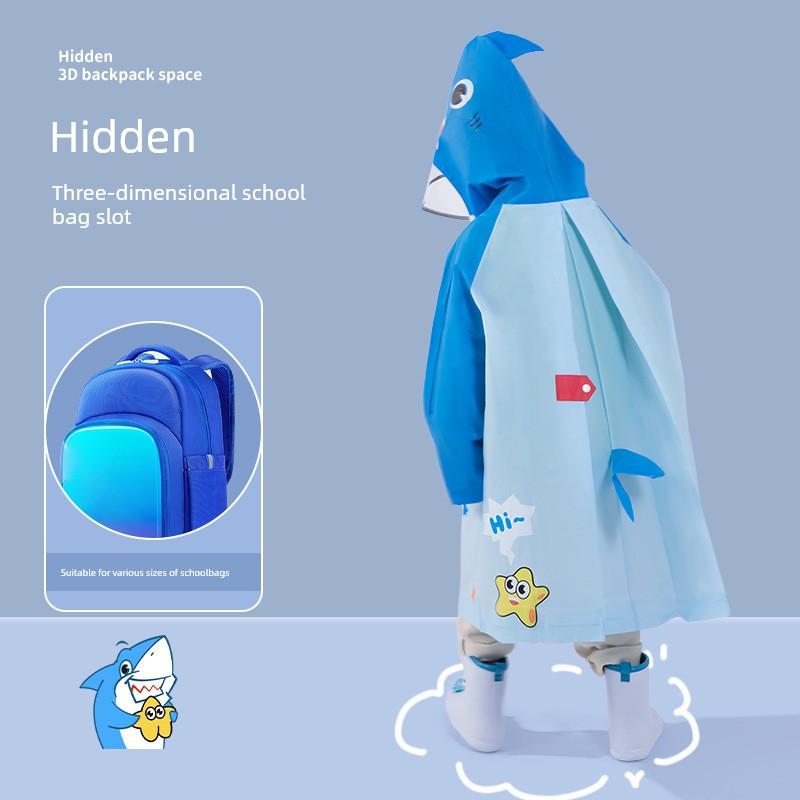 Children's Raincoat Baby Cartoon Shark Outdoor Waterproof Zipper Poncho for Boys and Girls Primary School Students Rain Gear for Men