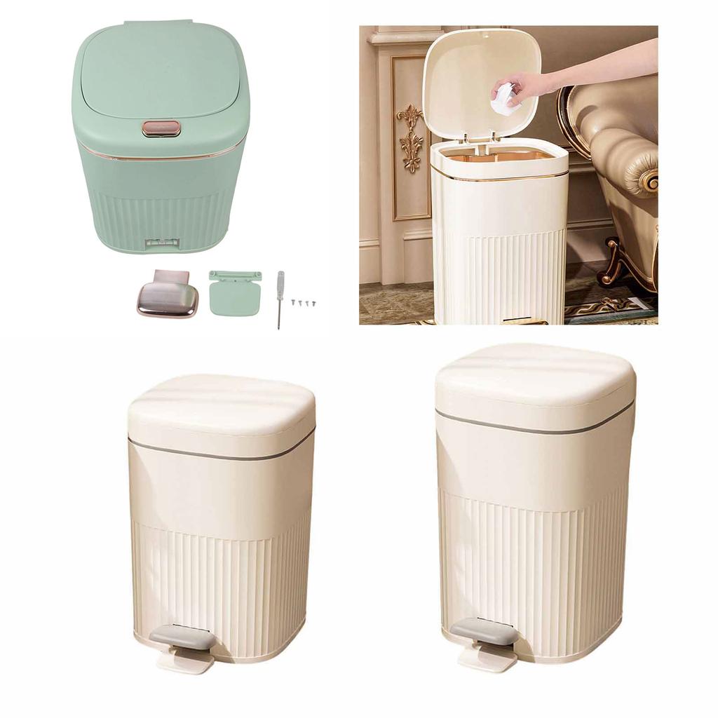 Foot Pedal Metal Softly Close Pedal Bathroom Trash Can for Kitchen Hotel Home Office 8/10/15L Trash Can with Lid