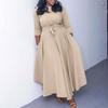 Plus-Size African Women's Big Swing Dress with Stand-Up Collar and Three-Quarter Sleeves