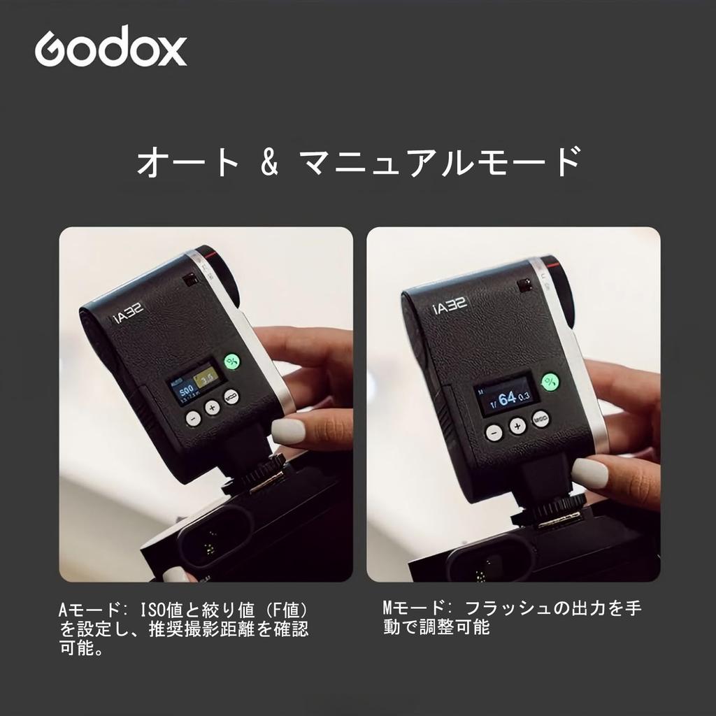 Godox IA32 Camera Flash Mini Flash for Canon Sony Nikon Fuji Olympus Ricoh Cycle Time Is 8 Power Levels Color Temperature GR3, GN15, S1/S2 Dimming,