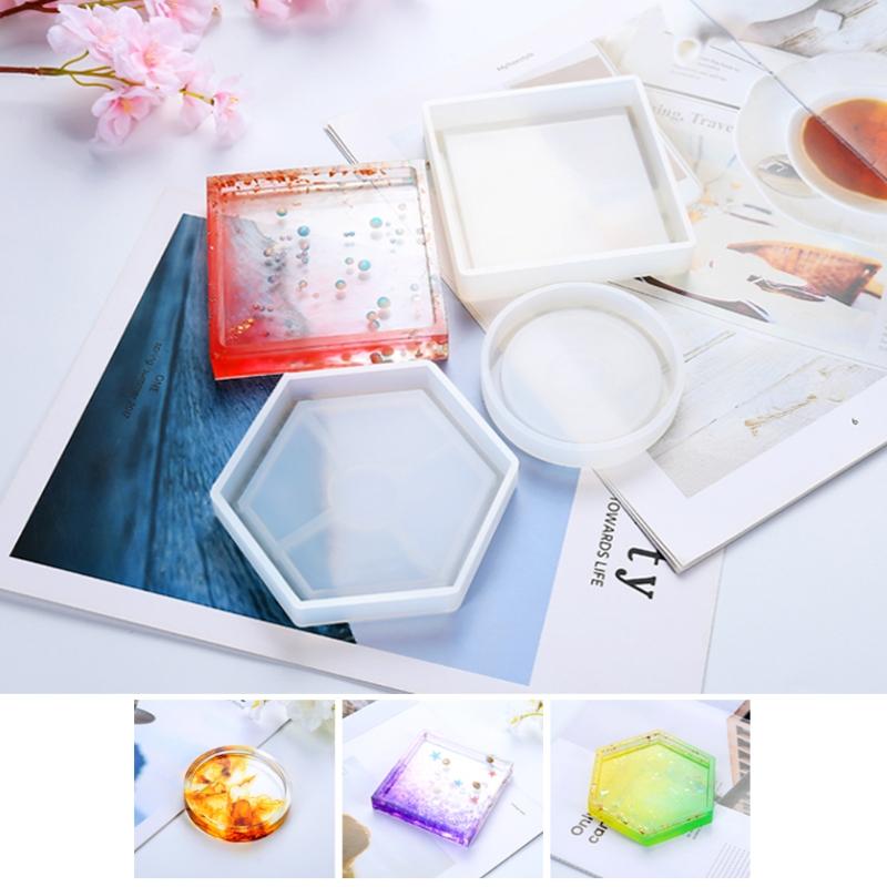 Coaster Silicone Bracket Holder Molds Geometric Shape Hexagonal Square Round Epoxy Resin Bracket for DIY Decoration