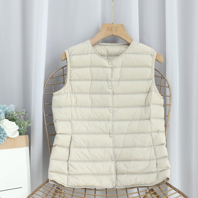 Легкий пуховой жилет с прессованным клеем, женский, осень-зима 2024 года, новый белый жилет из утиного пуха с подкладкой с V-образным вырезом