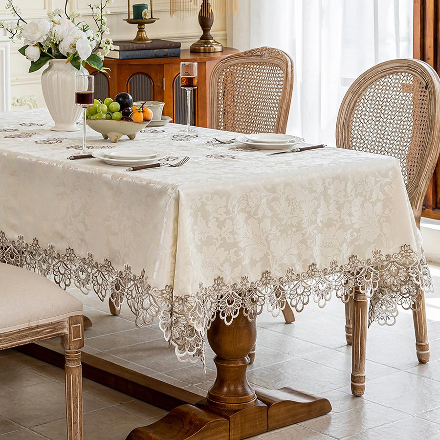 Battilo White Lace Tablecloth Square Rectangular Table Cover for Dining Table Antique Flower Table Cloth for Kitchen Wedding