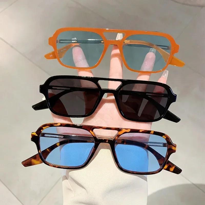 Модные квадратные солнцезащитные очки женские Новые персонализированные с двойной перекладиной Мужские и женские Солнцезащитные очки с УФ-защитой Летние очки