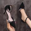 Fashion Bling Crystal Ankle Strap Pumps for Women Sexy Pointed Toe Thin Heel Party Shoes Ladies Black White Pu Leather High Heels Shoes