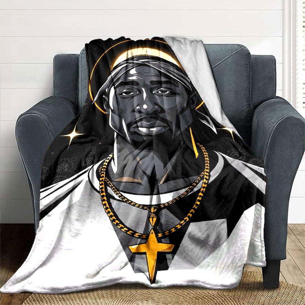 1 шт. Плед в стиле Hip Hop 2Pac, Мягкий, Легкий, Для всех сезонов, Многоцелевой плед для дивана, кровати, офиса и пикников, Французский стиль с культовыми обложками альбомов и цитатами