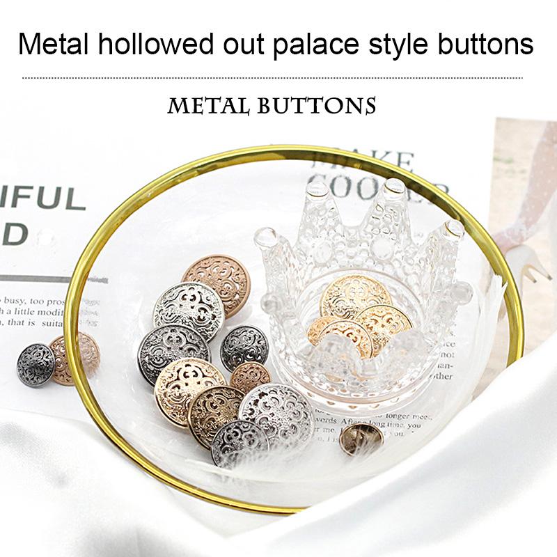 10PCS Carved Golden Hollow Buttons Clothing Handmade Sewing DIY Fashion European Decorative