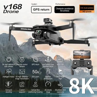 Новые V168 PRO Дроны GPS Profesional 8K с HD-камерой FPV 5G Wi-Fi Бесщеточный двигатель Складной RC Квадрокоптер Дрон для предотвращения препятствий Игрушка в подарок