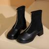 Женские ботинки челси, модные осенне-зимние ботинки, женские, с молнией спереди, британские женские, черные, короткие, на толстом каблуке, женская обувь