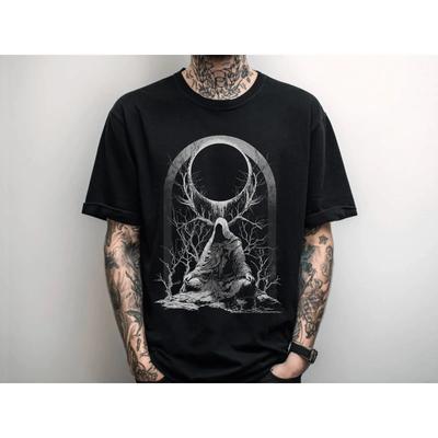 Gothic Occult Grim Reaper T Shirt Heavy Metal Horror Alternative Emo Goth Weirdcore for Him Her Vintage Washed Comfortable