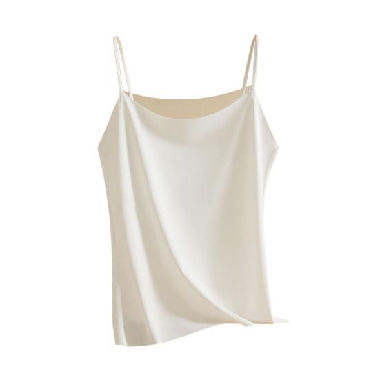 Women's Faux Silk Camisole Top Ice Silk Satin Tank Top Spaghetti Strap Sleeveless Cami Top Crew Neck Silky Summer Basic Blouse