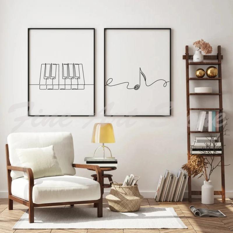 Скандинавский Черно-белый Музыкальный Рисунок Линиями Клавиша Фортепиано Гитара Барабан Постер Холст Живопись Настенное Искусство Картины Домашний Декор Детская