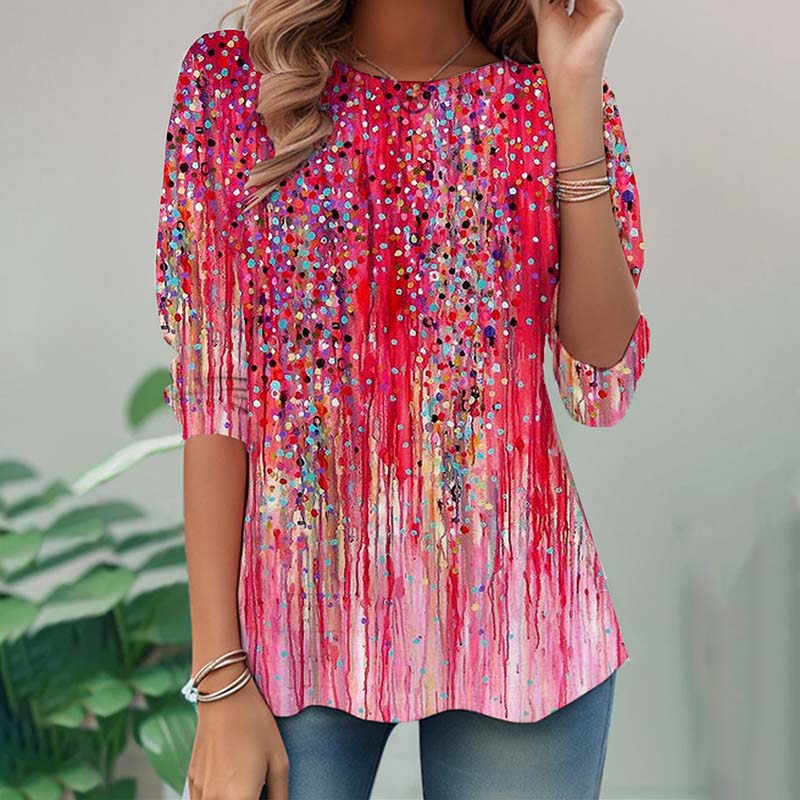 Autumn and Winter Women's Long Sleeve 3d Printed Floral Print T-Shirt Women Streetwear Round Neck Long Sleeve