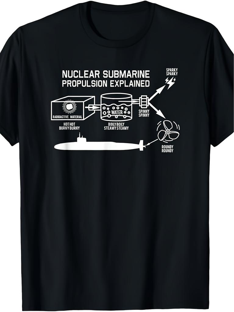 Nuclear Submarine Propulsion Funny Diagram T-Shirt, Humorous Design Retro Style, Printed Graphic Tee