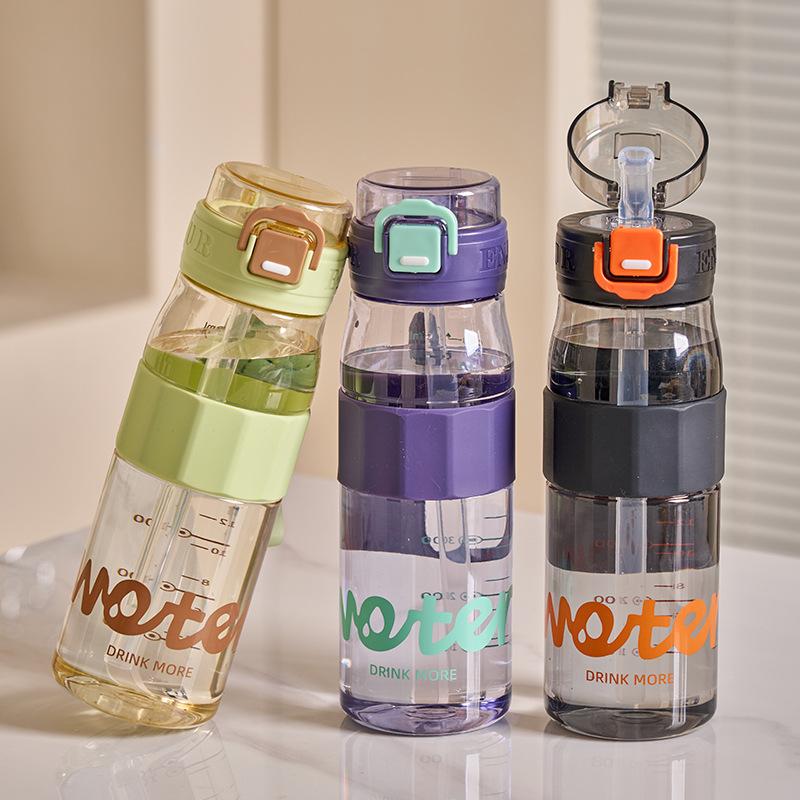 Water bottle new portable straw cup with scale large capacity transparent plastic cup student outdoor fitness portable sports water cup