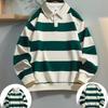 Men Long-sleeved T-shirt 2025 Autumn New Fashion Trend Striped Printing Casual Loose Outdoor Camping Lapel Top Couple POLO Shirt