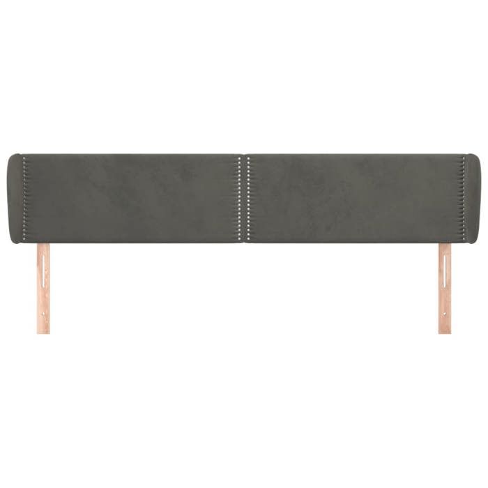 Tête de lit - avec oreilles - Velours doux - Gris foncé - Hauteur réglable