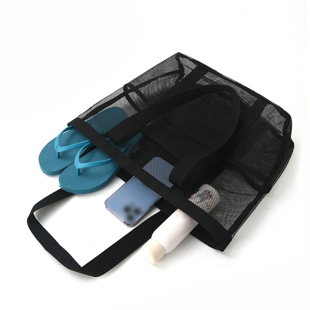 Foldable Mesh Shower Tote Bag Breathable Sand Toys Collector Shoes Storage Bag Swimming Pool