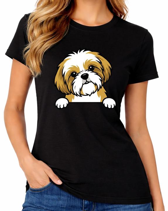 Shih Tzu Dog T-Shirt Cute Puppy Pet Lover Cartoon Womens Tee