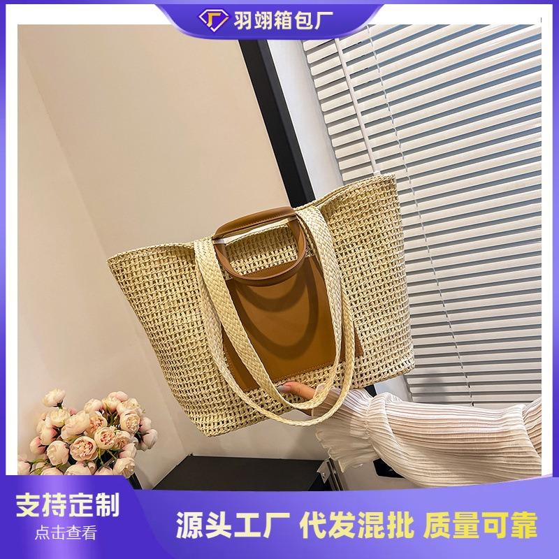 Плетеная соломенная сумка женская большой вместимости новая повседневная на плечо портативная сумка-тоут для отпуска на море пляжная сумка
