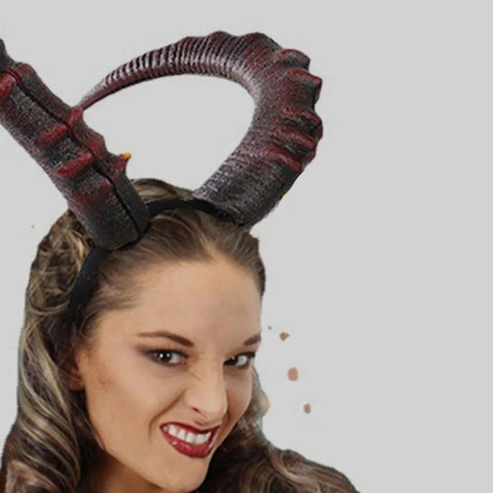 Headpiece Halloween Demon Horns Headband Pu Devil Ox Horn Hairband Novelty   Dressing Up Props