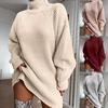 Autumn Winter Women Fashion Solid Color V Neck Lace Up Knitted Sweater Dress Casual Loose Long Sweater Dress Elegant Long Sleeves Thick Warm Sweater