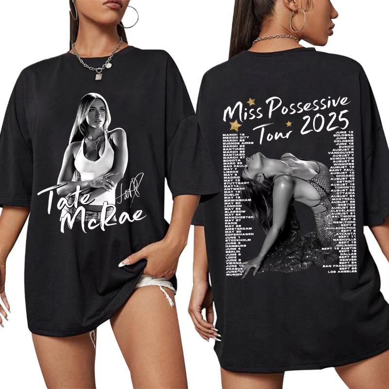 Тейт Макрей Miss Possessive Мировой тур 2025 Футболки Подарок фанату Унисекс Женская мода Свободные футболки с коротким рукавом Хлопок Повседневная футболка