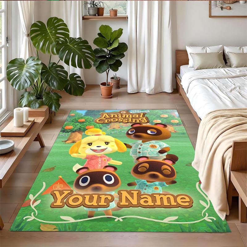 Crystal Velvet Rug Custom Name Text, Soft Non Slip Floor Mat Home DecorAnimal Crossing