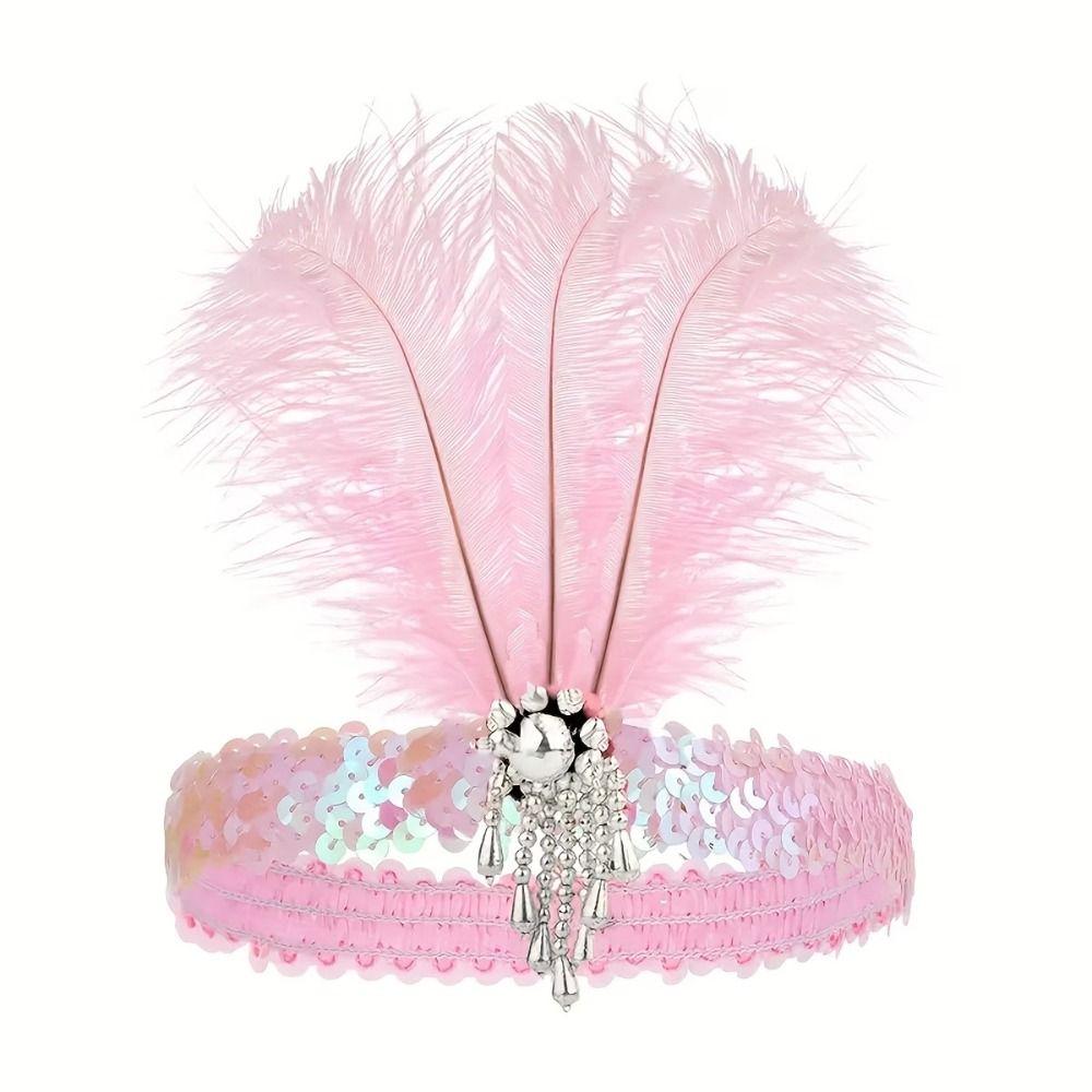 Stage Performance Feather Headpiece Sequin Hair Band 1920s Showgirl Headband  Brazilian Carnival