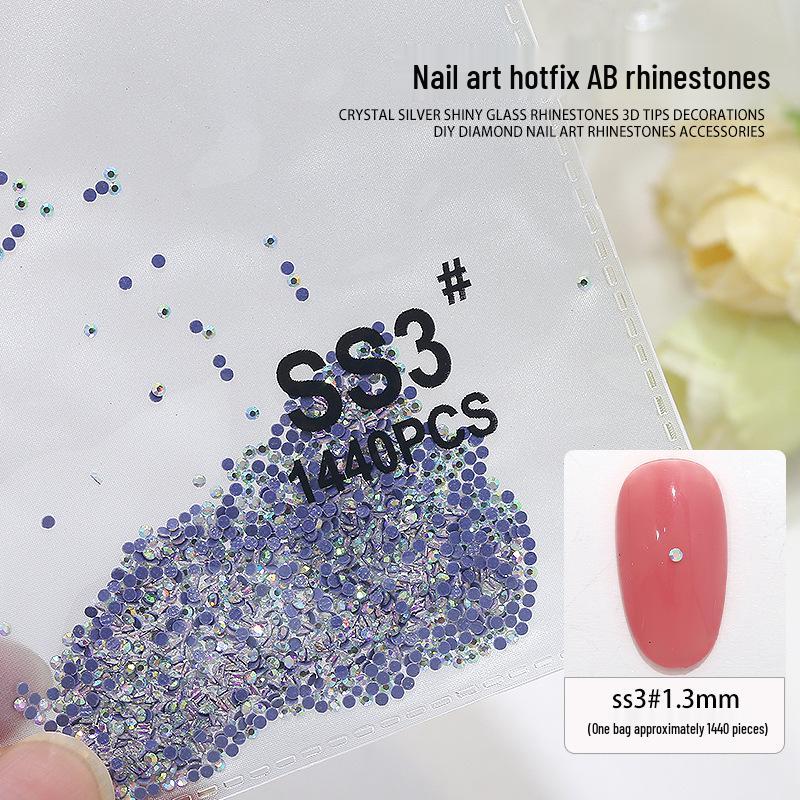 Nail Art Rhinestones Set: 1440pcs Hotfix White Round Flat Back Stones for Nail Decoration.