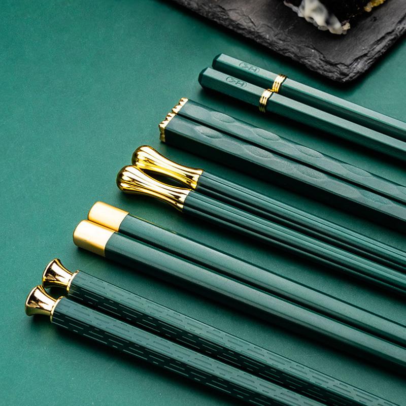 5 пар зеленого золота, японские китайские палочки для еды, еда, палочки для суши, многоразовый сплав, корейский набор палочек для еды, здоровая кухонная посуда