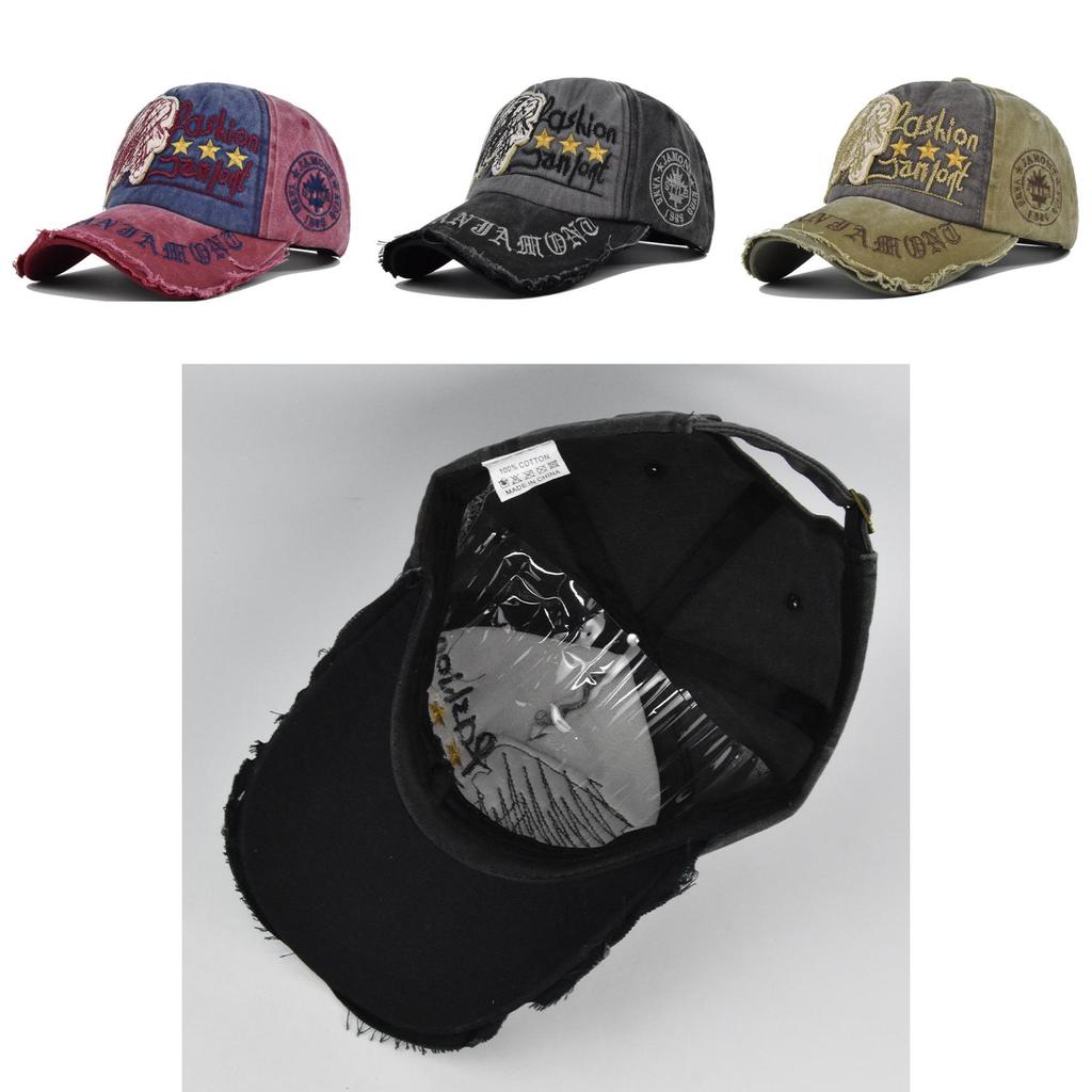 Vintage Skull Embroidered Baseball Cap Sun Hat Washed Cotton Curved Brim Adjustable Size