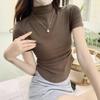 Футболка женская с присборенной талией, полувысоким воротом, коротким рукавом и плечом, весенне-летняя новинка, облегающая, модная, для ношения под верхнюю одежду