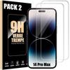 2 Tempered Glasses for iPhone 14 Pro Max (6.7 ") Transparent Protection