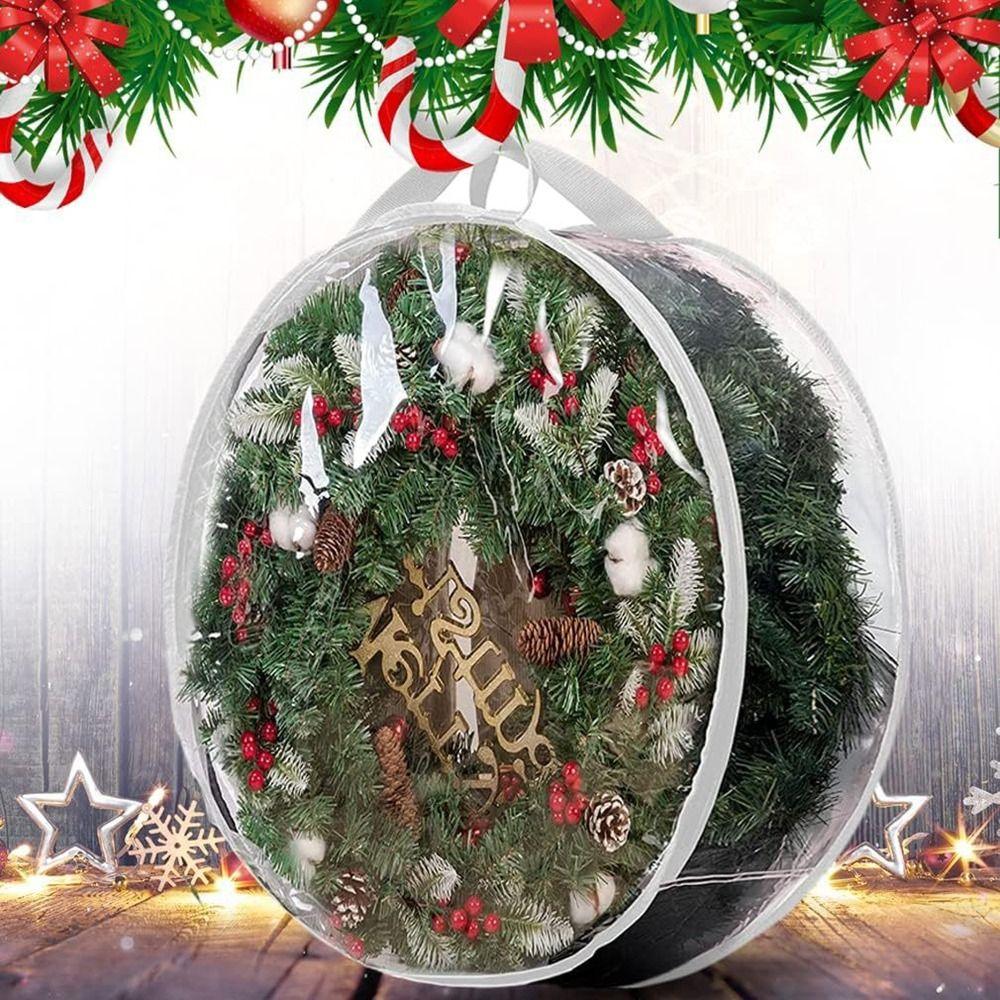 Round Wreath Storage Bag PVC Wreath Zippered Container Practical Garlands Storage Bag  for Home
