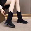 Fashion Black Round Toe Elegant with Low Heels Women's Half High Boots Autumn Winter Cosplay Fashion 2025 Sale New Ladies Mid Calf Shoes
