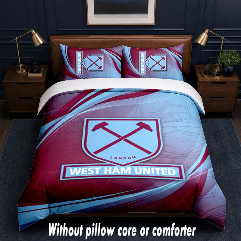 West Ham United Football Design Bed Bedding Set 1 Duvet Cover + 2 Pillowcases Soft Breathable Household Bed Linens