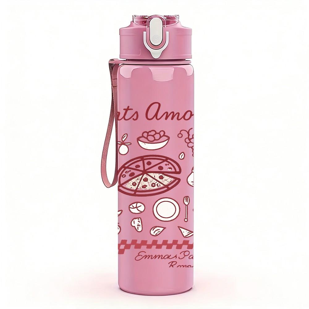 1PC Che Ti Amo Coffee Letter Layout 750ml Color Plastic Sports Water Bottle Leakproof Flip Straw Lid For Sports Office Home Use