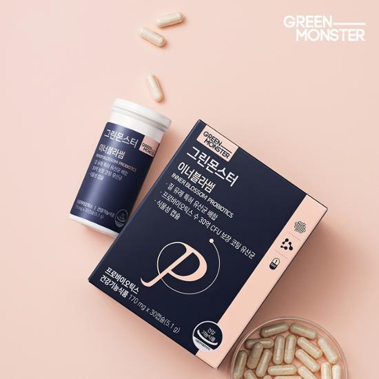 Green Monster Inner Blossom Женские лактобактерии вагинального происхождения, 30 капсул (запас на 1 месяц), Корейская здоровая пища