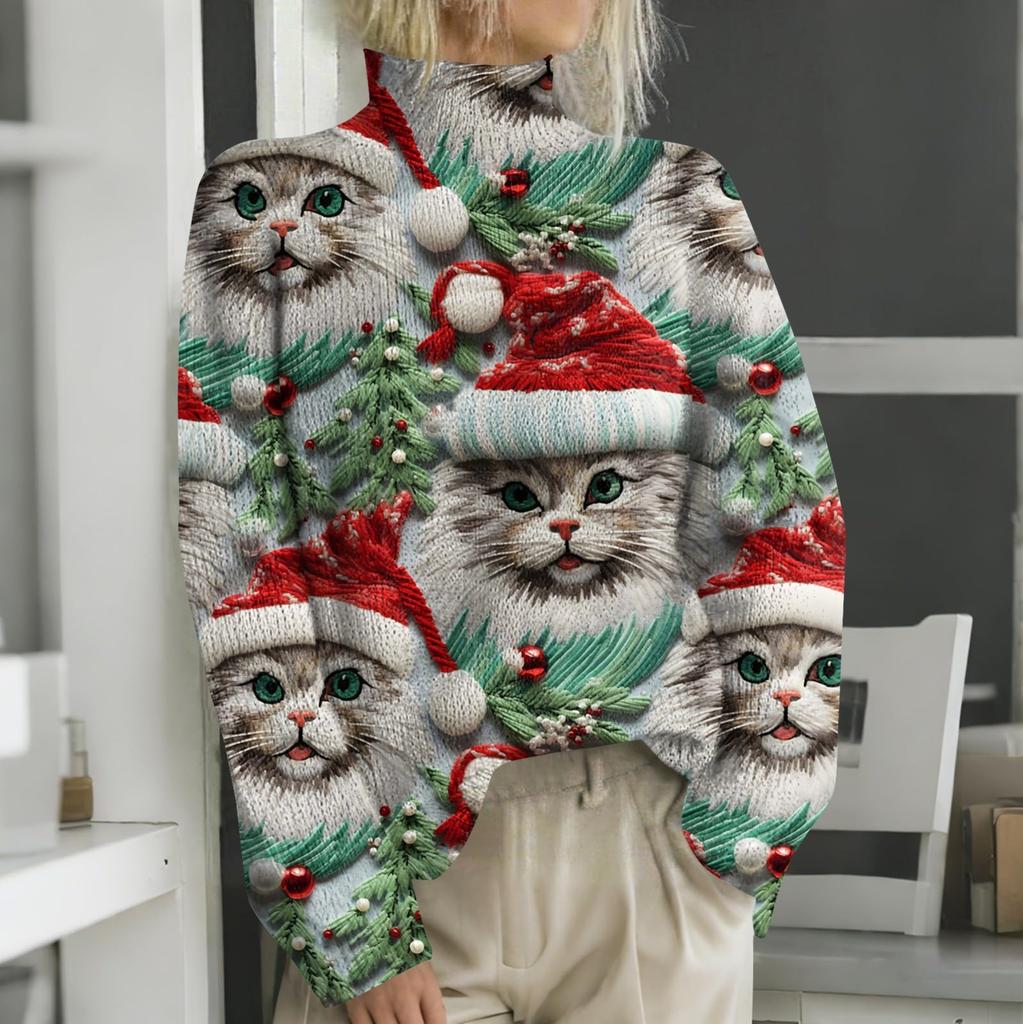 Рождественские толстовки для женщин Вязаный свитер Милая рубашка Осенняя водолазка Пуловер Топы