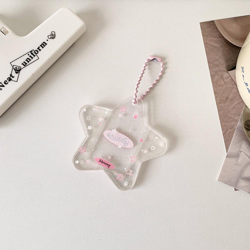 Glitter Star Card Holder with Keychain Acrylic 1-Inch Photocard Holder ID Card Case Student Kpop Idol Photo Card Bag Key Chain