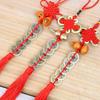 Five Blessings Peach Wood Gourd & Copper Coins Car Pendant with Colorful Chinese Knot