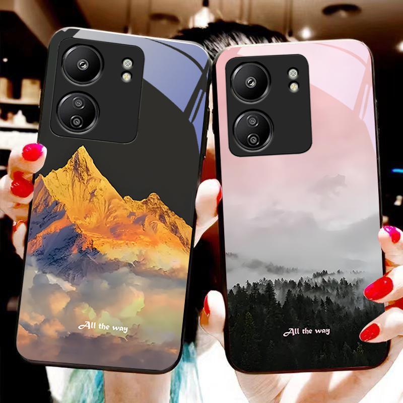 Темно-лесной белый для Xiaomi Redmi 13C Note13 12 Pro Plus 5G Note 9 13T Pro POCO X6 F5 F6 Черный чехол для телефона из закаленного стекла