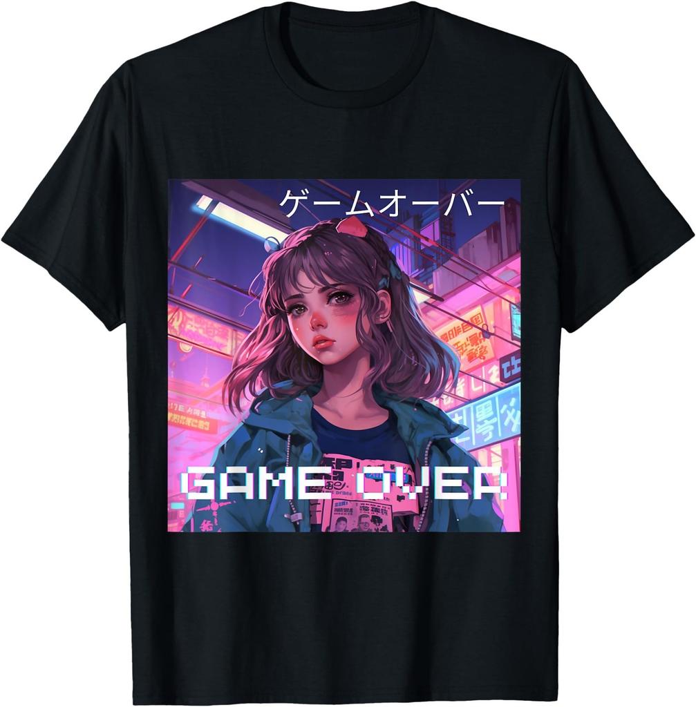 Японская Vaporwave Грустная Аниме Инди Эстетика Game Over Футболка
