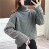 Женский свитер с высоким воротником крупной вязки - Мода Осень/Зима 2025, Молодежный свободный крой, Короткий топ