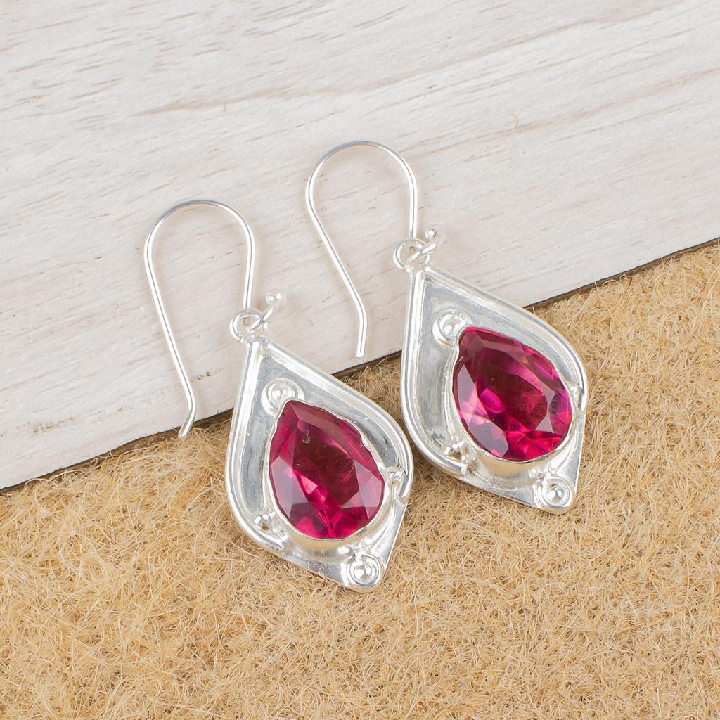 Серьга из розового турмалина, 925 проба, цельное стерлинговое серебро, серьга с драгоценным камнем ручной работы, на День памяти