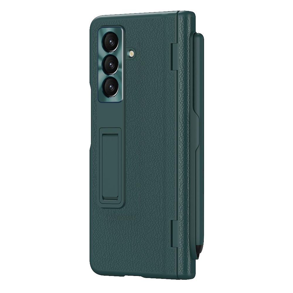 Чехол для Samsung Galaxy Z Fold7 5G с подставкой, PC+PU кожа, складной чехол для телефона с защитной пленкой для экрана и стилусом